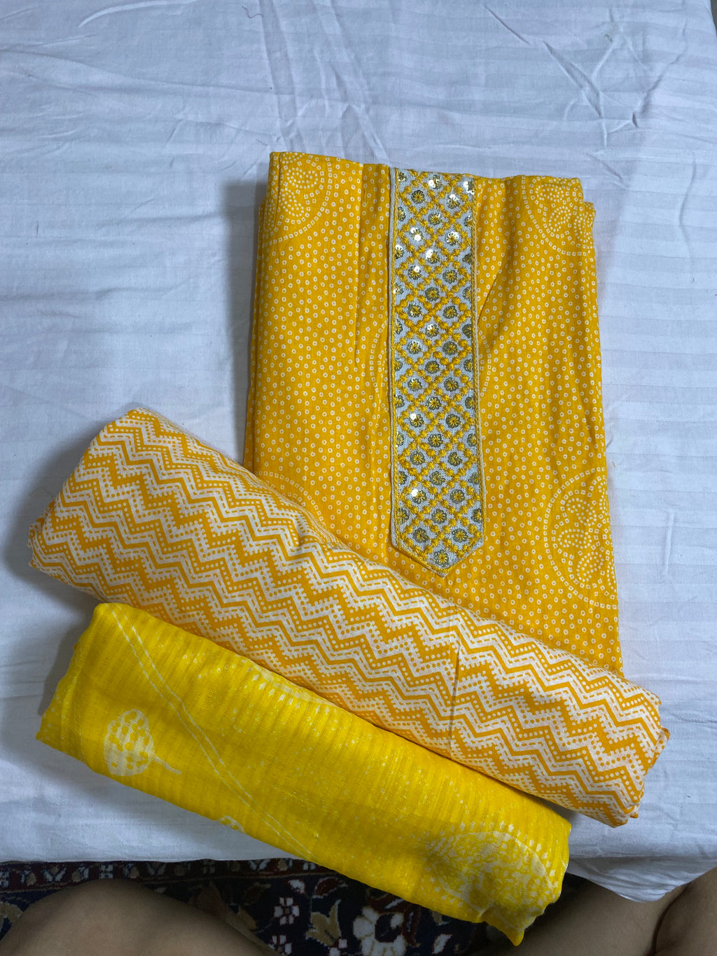 Elegant Mustard Yellow Cotton Suit Set with Dupatta