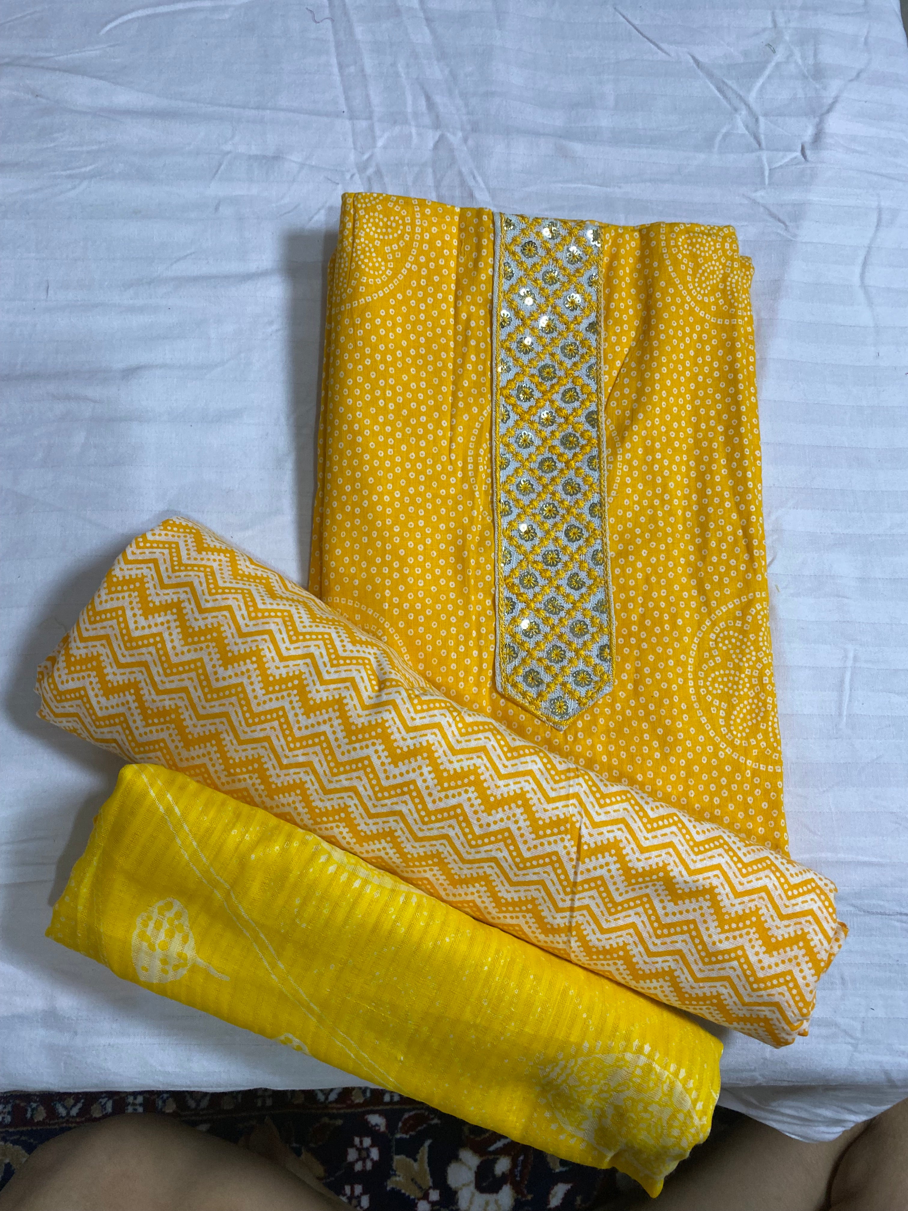 Elegant Mustard Yellow Cotton Suit Set with Dupatta