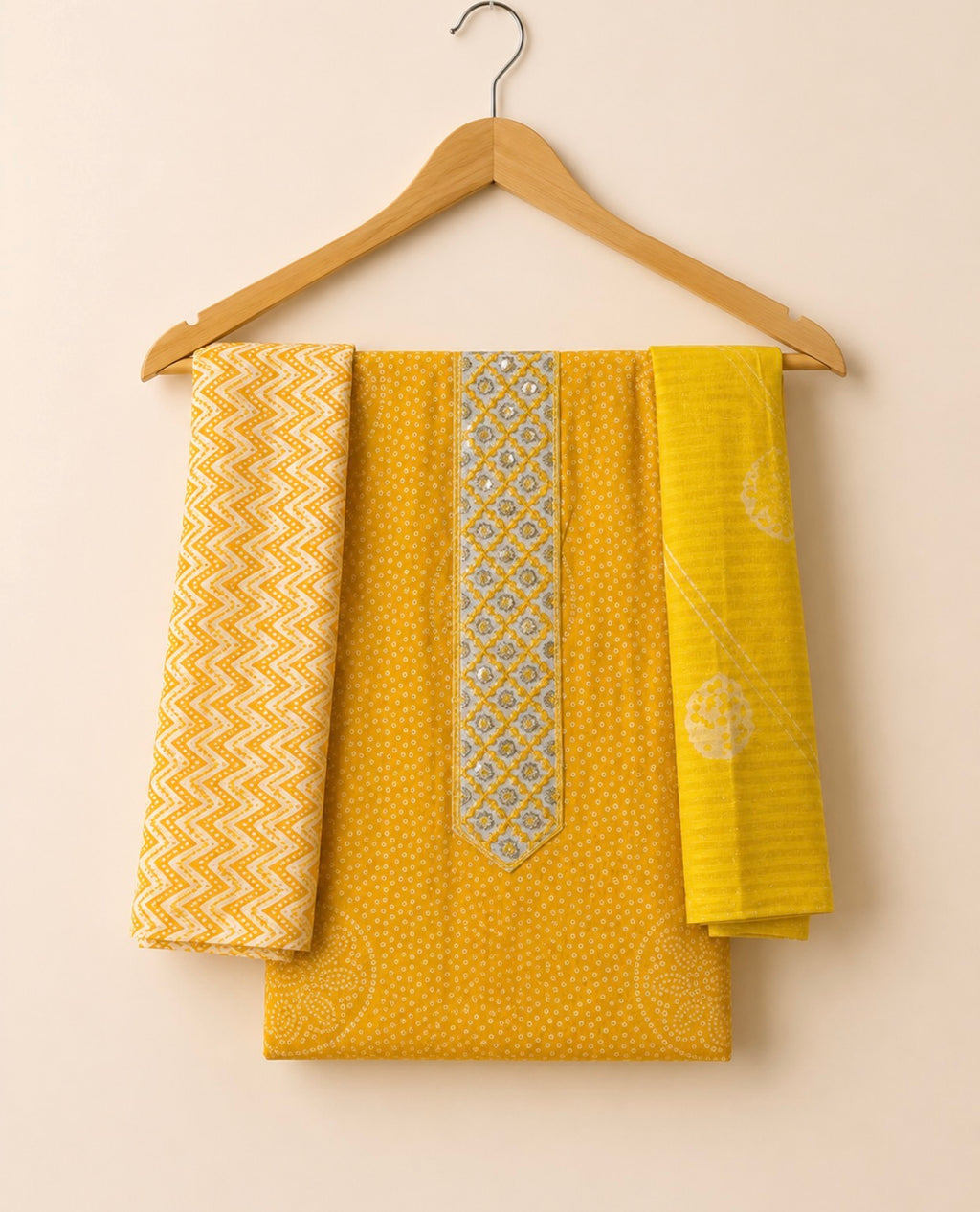 Elegant Mustard Yellow Cotton Suit Set with Dupatta