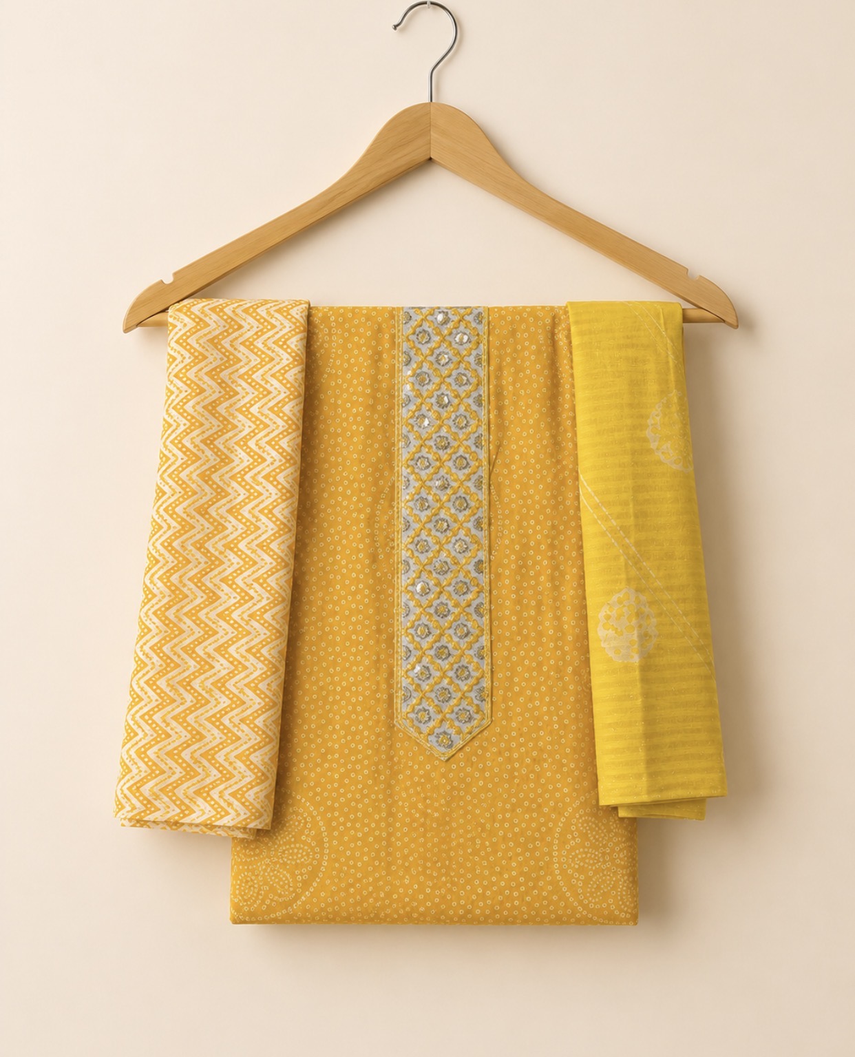 Elegant Mustard Yellow Cotton Suit Set with Dupatta