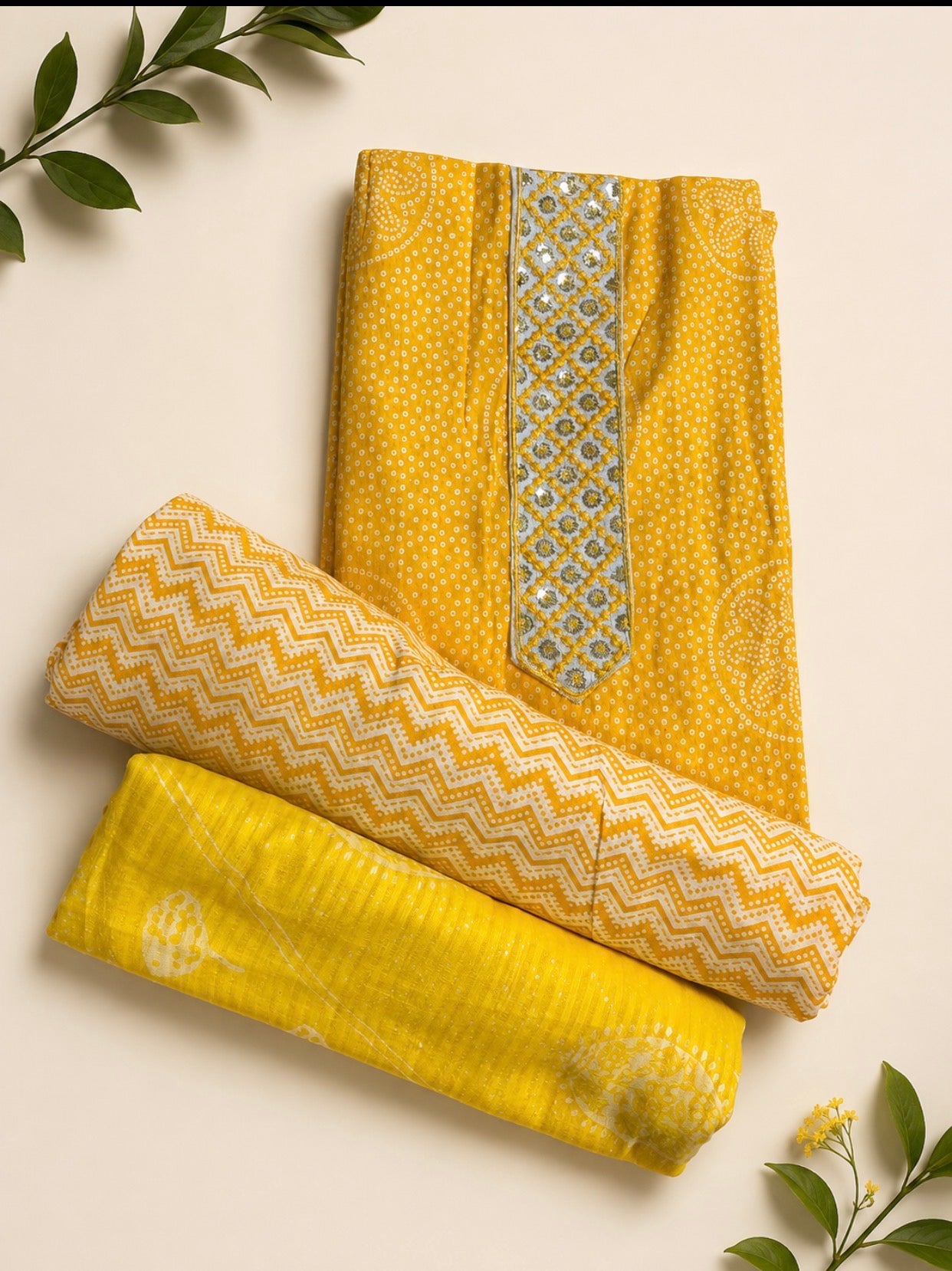 Elegant Mustard Yellow Cotton Suit Set with Dupatta