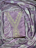 Lavender Luxe Neck Embroidery Cotton Suit Set With Cotton Dupatta